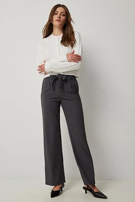 Ardene Wide Leg Tie Waist Pants in Dark Grey | Size | Polyester/Spandex