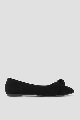 Ardene Knotted Pointy Toe Flats in Black | Size | Faux Suede