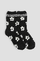 Ardene Floral Cozy Socks in Black | Polyester/Spandex