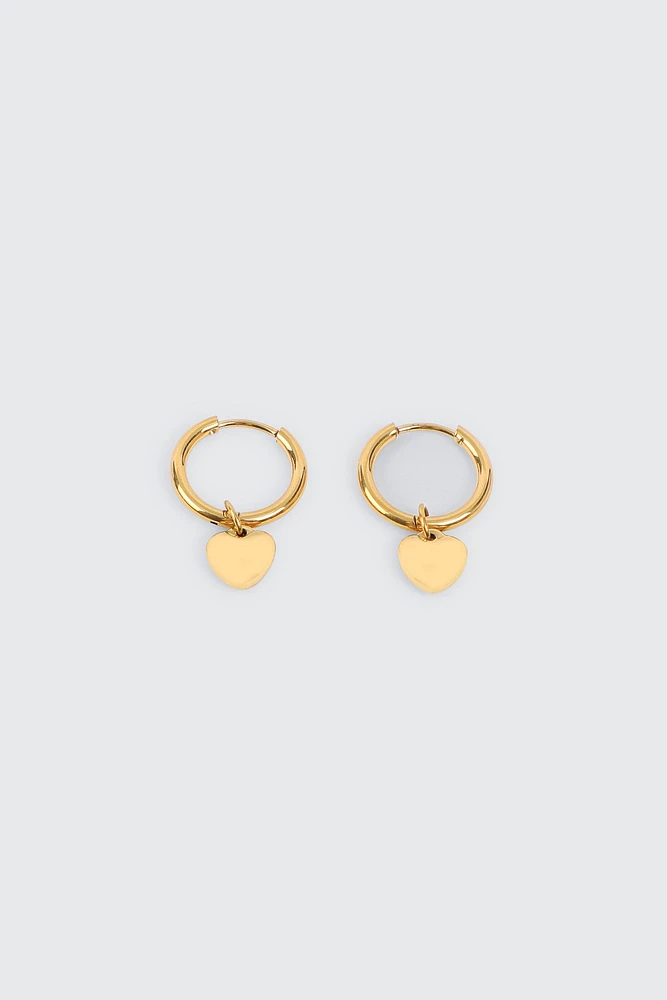 Ardene Stainless Steel Hoops with Heart Charm in Gold