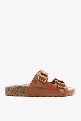 Ardene 2-Buckle Sandals in Brown | Size 9 | Faux Leather/Faux Suede/Rubber