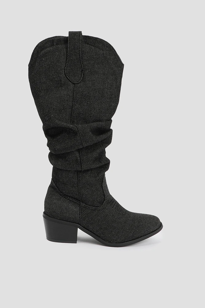 Ardene Denim Cowboy Inspired Boots in Black | Size