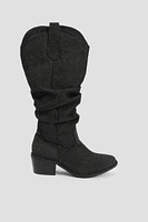 Ardene Denim Cowboy Inspired Boots in Black | Size