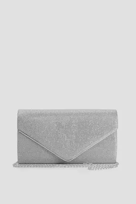 Ardene Envelope Clutch in Silver | Faux Leather/Polyester