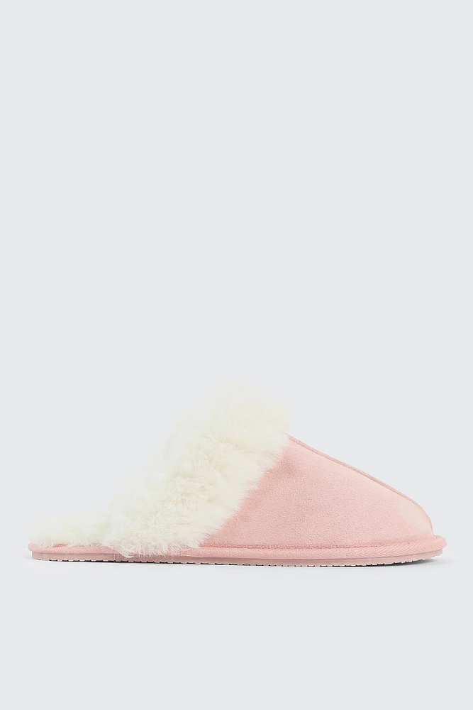 Ardene Mule Slippers with Fur Lining in Light Pink | Size | Polyester/Faux Suede | Eco-Conscious