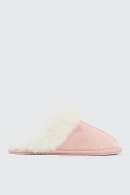 Ardene Mule Slippers with Fur Lining in Light Pink | Size | Polyester/Faux Suede | Eco-Conscious