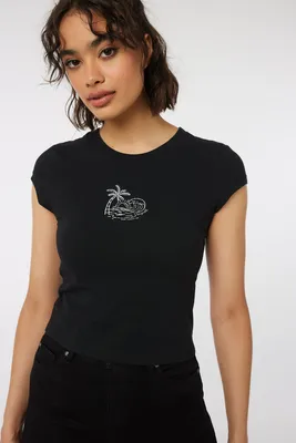 Ardene Cap-Sleeve Crop Graphic Tee in | Size | Spandex/Cotton