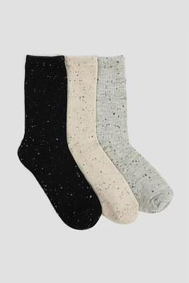 Ardene 3-Pack Speckled Crew Socks in Beige | Polyester/Spandex/Cotton