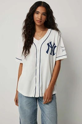 Ardene NY Yankee Baseball Jersey in White | Size | Polyester/Cotton