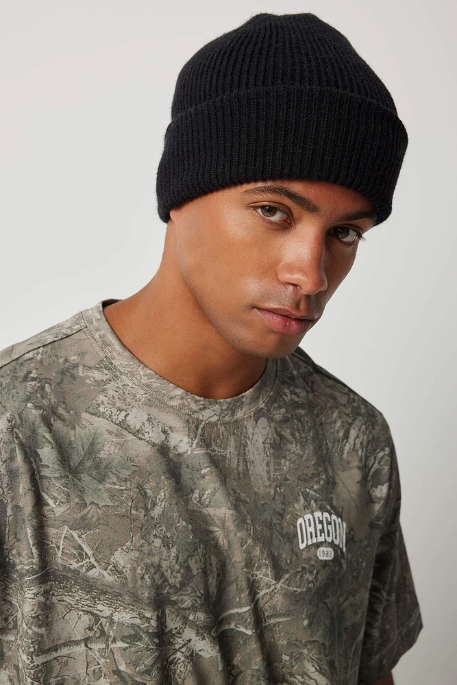 Ardene Man Black Ribbed Beanie For Men | Polyester