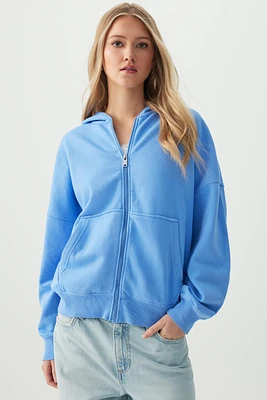 Ardene Oversized Zip Up Hoodie in Medium Blue | Size | Polyester/Cotton | Fleece-Lined