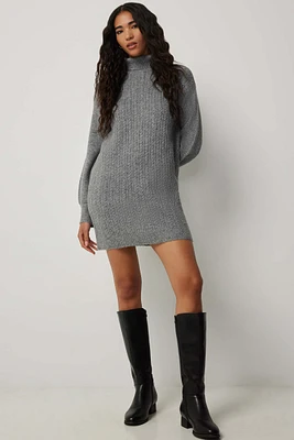 Ardene Cable Knit Turtleneck Sweater Dress in Grey | Size | Polyester/Nylon/Elastane | Eco-Conscious