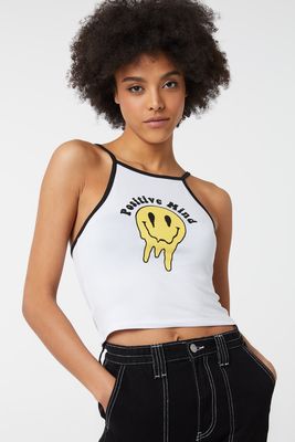 Ardene Melting Smiley High-Neck Tank Top in White | Women's Size |  Polyester/Spandex | Metropolis at Metrotown