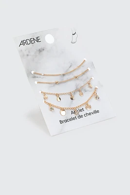 Ardene 4-Pack of Charm Chain Anklets in Gold