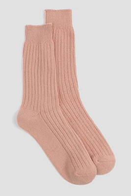 Ardene Chunky Rib Boot Sock in Light Pink | Polyester/Spandex