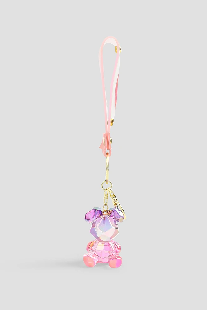 Ardene Kids Crystal Teddy Bear Keychain in Light Pink