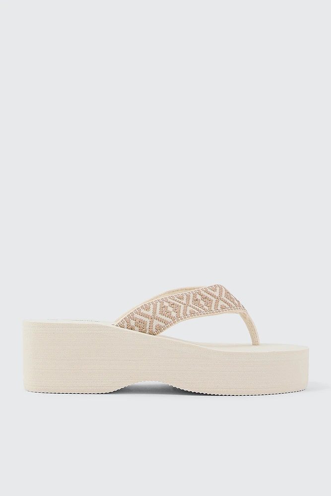 Ardene Geometric Wedge Flip Flops Sandals in Beige | Size