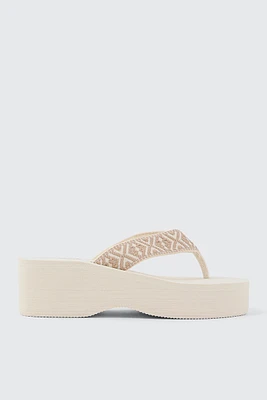 Ardene Geometric Wedge Flip Flops Sandals in Beige | Size