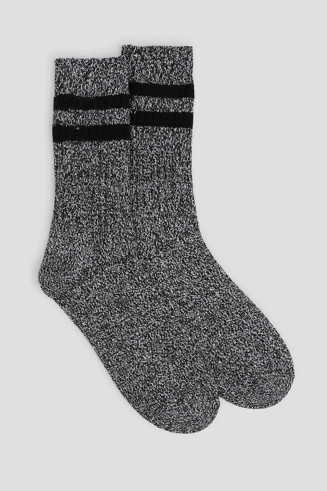 Ardene Man Boot Socks with Accent Stripes For Men in Black | Polyester/Spandex