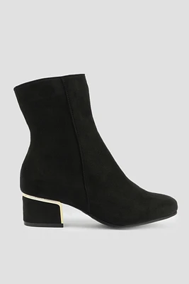 Ardene Gold Accent Block Heel Boots in | Size | Faux Suede | Eco-Conscious