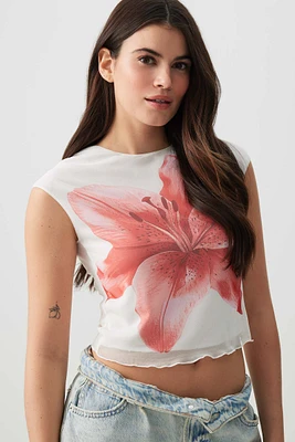 Ardene Hibiscus Mesh Top in White | Size | Polyester/Spandex