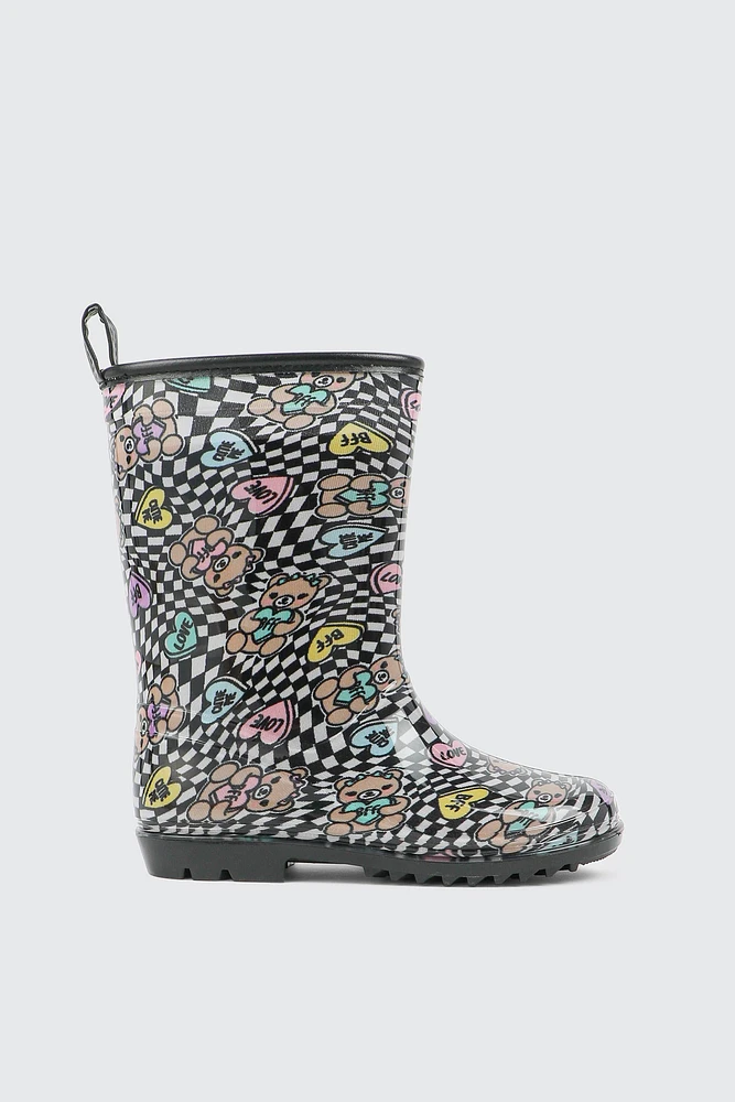 Ardene Kids Printed Rain Boots in Black | Size