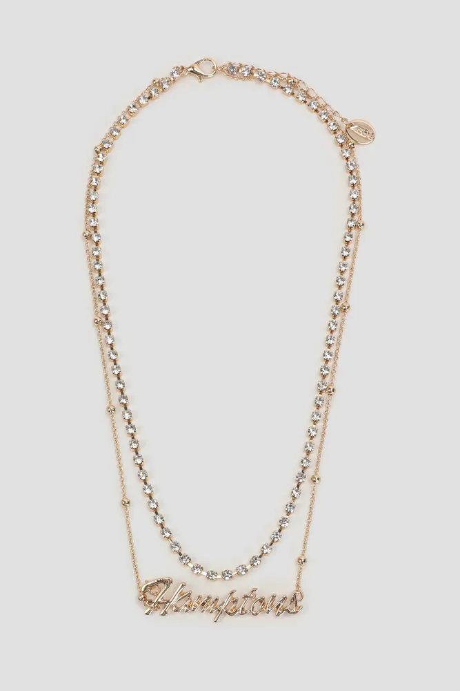 Ardene Two-Row Hamptons Stone Necklace in Gold