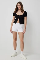 Ardene High Rise Denim Shorties in White | Size | Cotton/Elastane