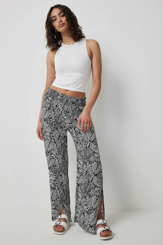 Ardene Smocked Waist Wide Leg Pants in Black | Size | Rayon