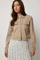 Ardene Crop Classic Jean Jacket in Beige | Size | Spandex/Cotton