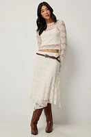 Ardene Asymmetric Hem Lace Skirt in | Size | Polyester/Nylon/Spandex