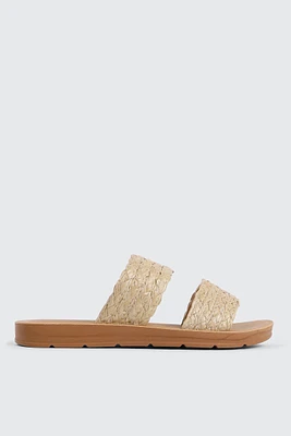 Ardene Two Band Raffia Flat Sandals in Beige | Size