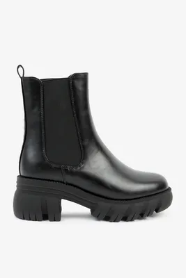Ardene Chunky Sole Chelsea Boots in Black | Size | Faux Leather/Rubber