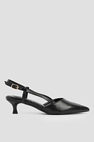 Ardene Kitten Heel Slingback Pumps in Black | Size | Faux Leather | Eco-Conscious