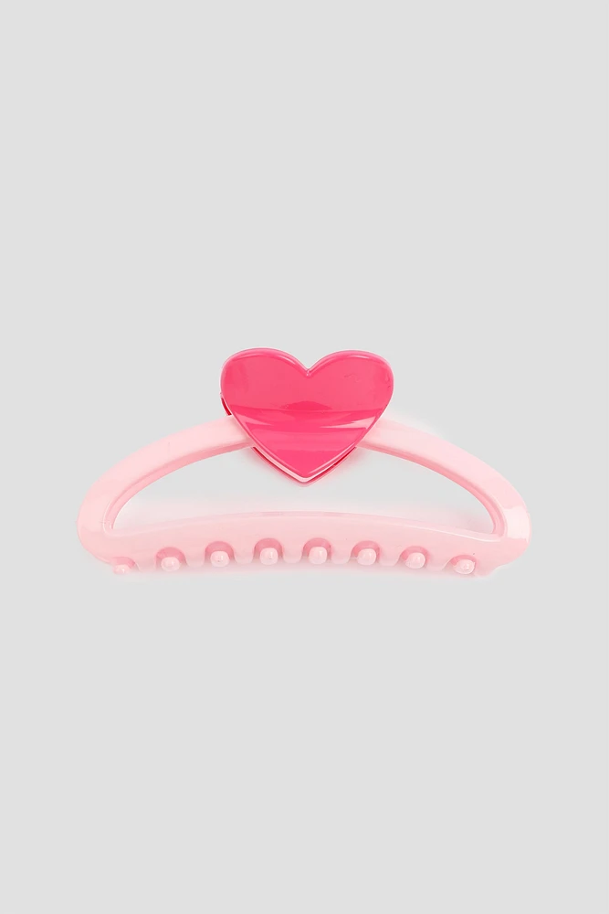 Ardene Large Hair Claw with Heart Detail in Light Pink