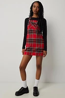 Ardene Plaid Overall Dress in Red | Size | Polyester/Spandex