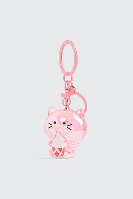 Ardene Kids Cat Ice Cream Keychain in Light Pink