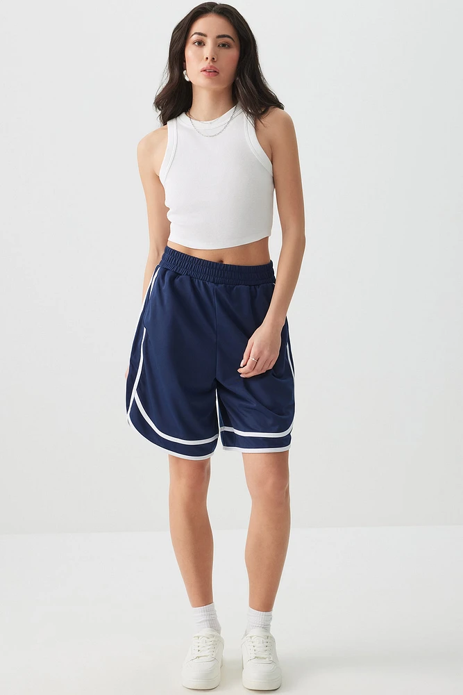 Ardene Contrast Stripe Sporty Shorts in Dark Blue | Size | Polyester