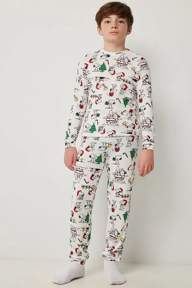 Ardene Kids Festive Snoopy PJ Set in White | Size | Polyester