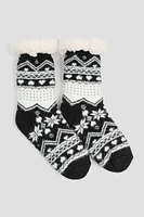 Ardene Fair Isle Slipper Socks in Black | Polyester/Spandex