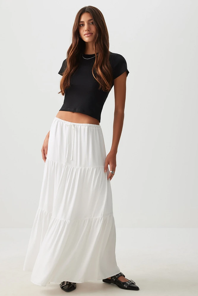 Ardene Maxi Tiered Skirt in White | Size | 100% Viscose