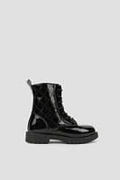 Ardene Kids Quilted Combat Boots in Black | Size | Faux Leather