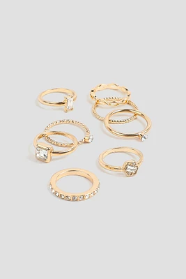 Ardene 8-Pack Thin Rings with Stone Embellishment in Gold | Size