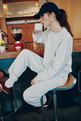 Ardene Baggy Sweatpants in Light Haze Grey | Size | Polyester/Cotton | Fleece-Lined | Eco-Conscious