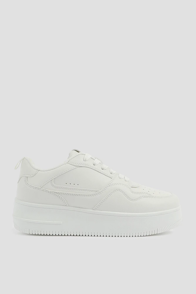 Ardene Thick Sole Court Sneakers in White | Size | Eco-Conscious