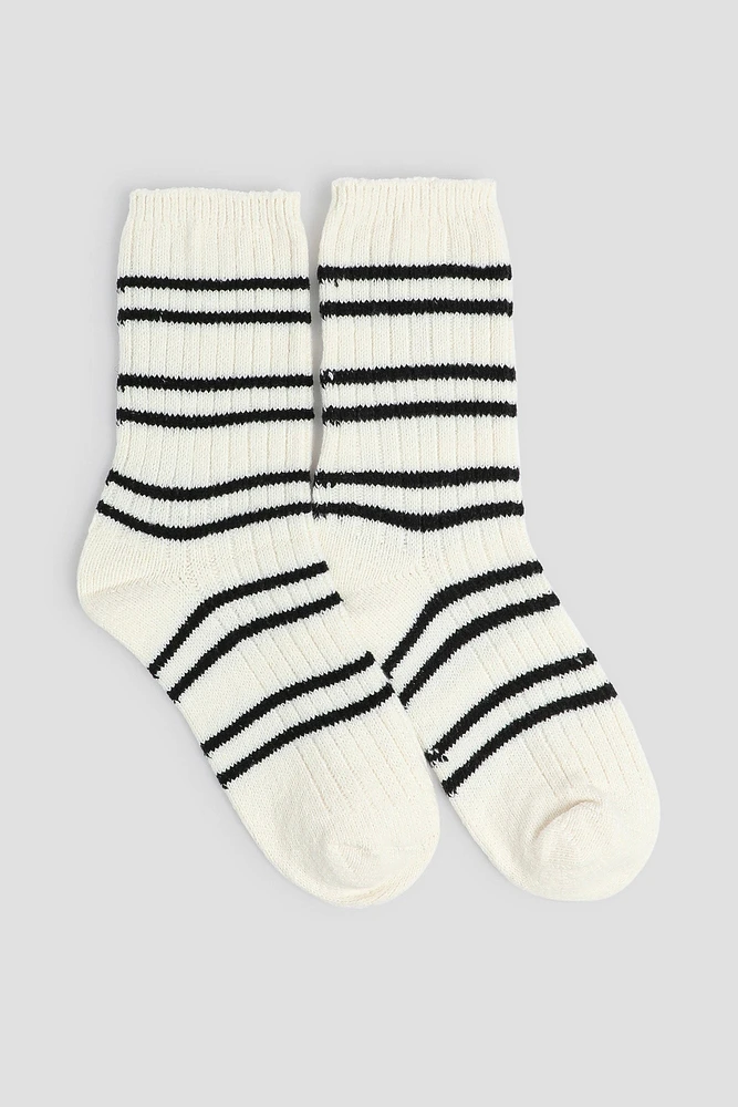 Ardene Striped Boot Socks in White | Polyester/Spandex