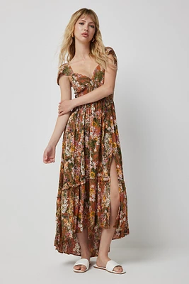 Ardene Floral Lace Up Back Maxi Dress in Clay | Size | Rayon