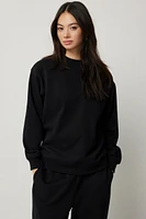 Ardene Solid Crew Neck Sweatshirt in Black Eclipse | Size | Polyester/Cotton | Fleece-Lined | Eco-Conscious