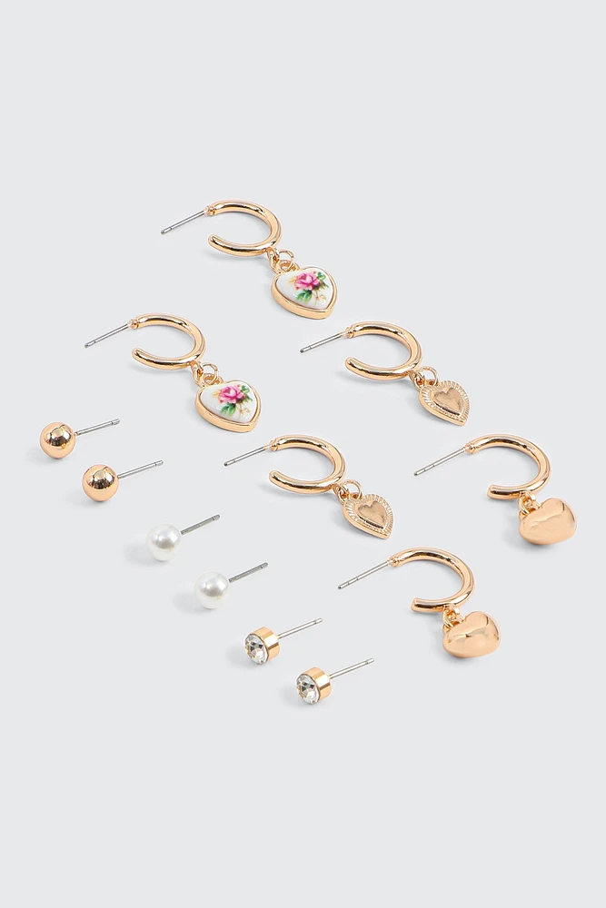 Ardene 6-Pack Heart Charm Earrings in Gold | Stainless Steel