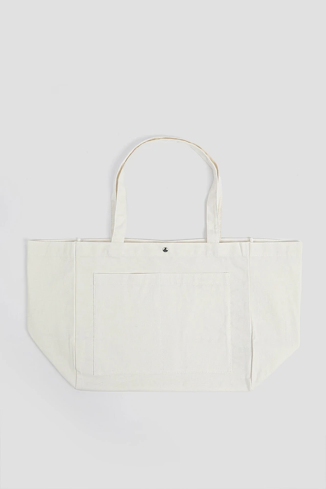 Ardene Large Canvas Tote Bag in White | Polyester | Eco-Conscious